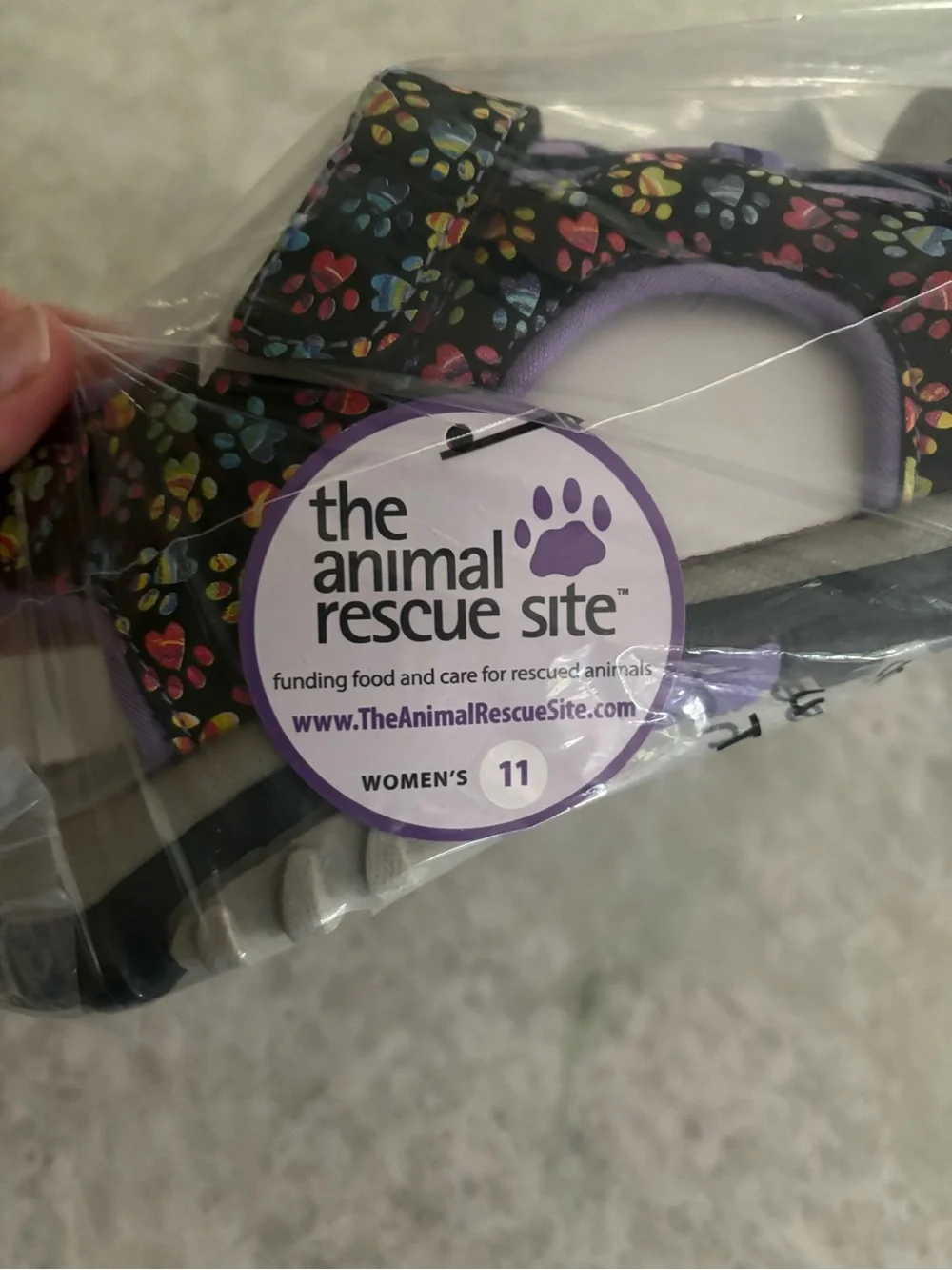 Skechers Black Sandals with Purple and Multicolor Paw Prints